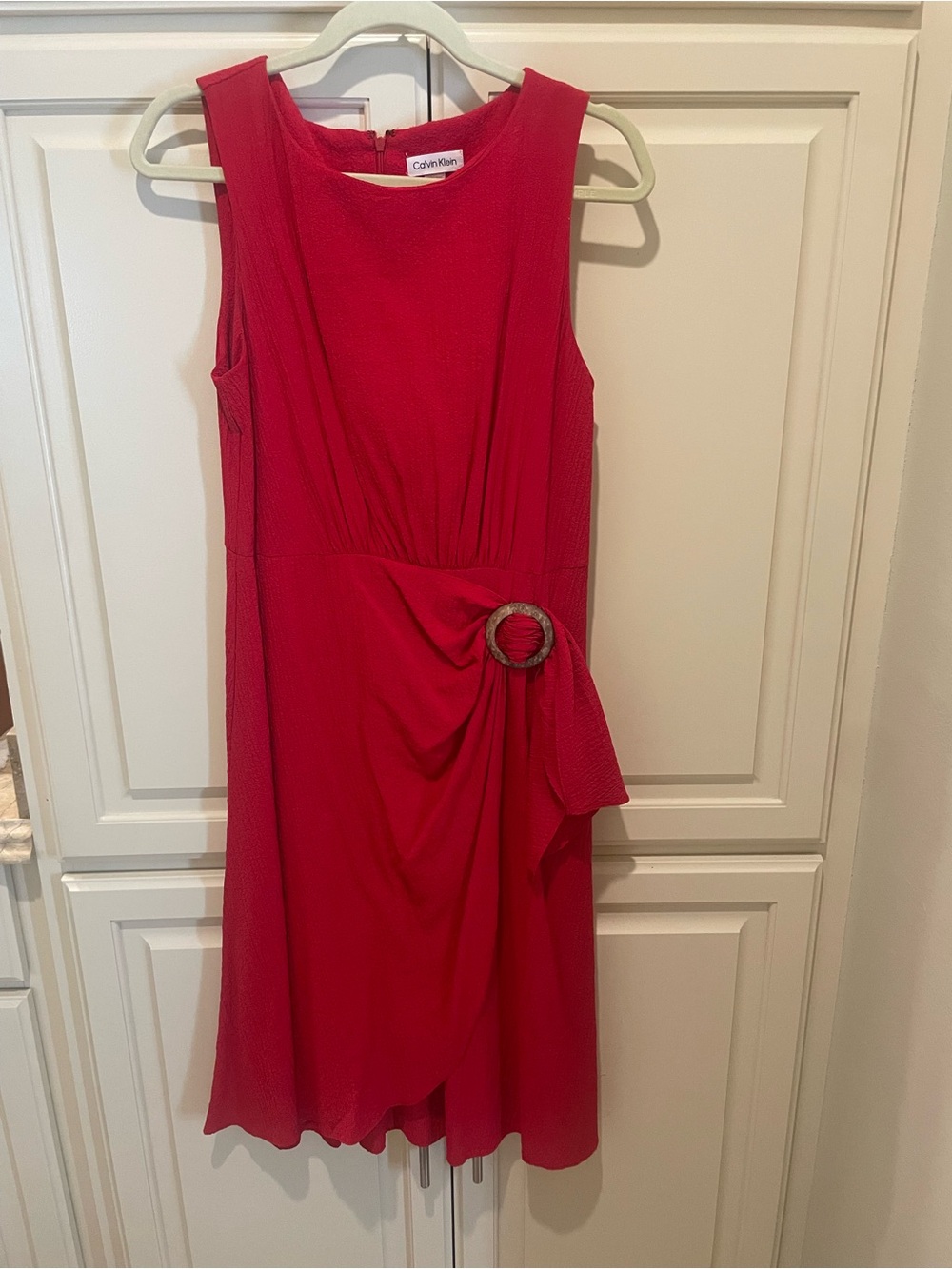 Calvin Klein Red Sleeveless Midi Dress with Side Ring Detail